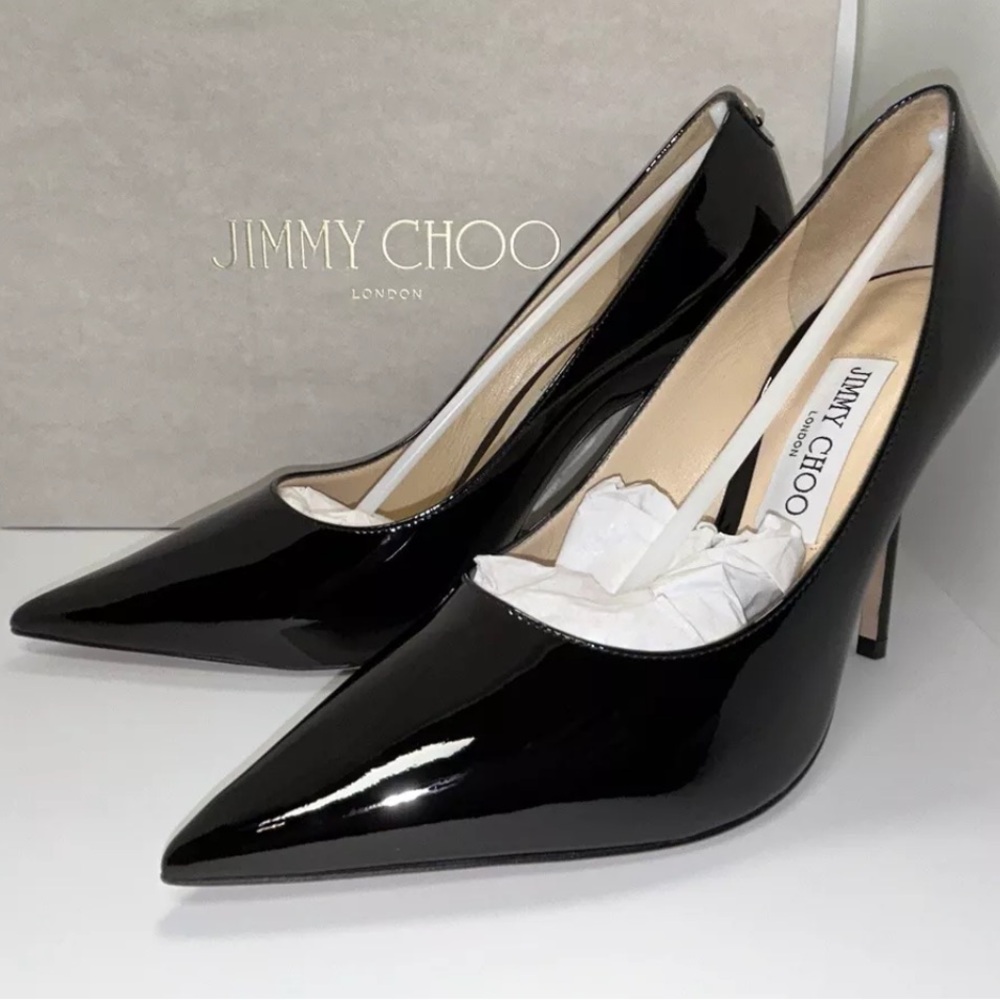 Jimmy Choo LOVE 100 Patern Leather Pumps Heels Shoes-Black, Size-38,5
